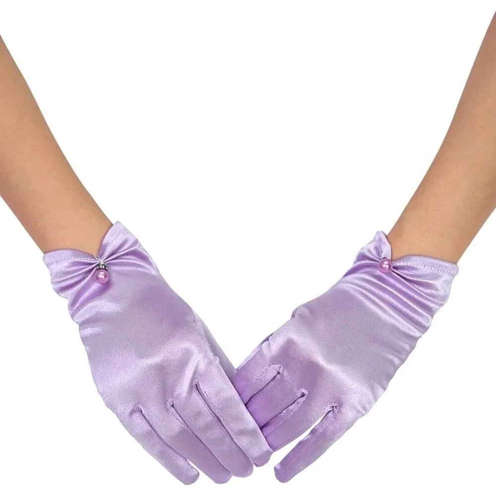 Women's Evening Lavender-Satin Short Lace Gloves Wrist Wedding Bridal Party